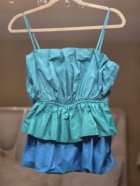 Milly Naiomi Cotton 3 Color Tiered Ruffled Peplum Spaghetti Strap Top  S